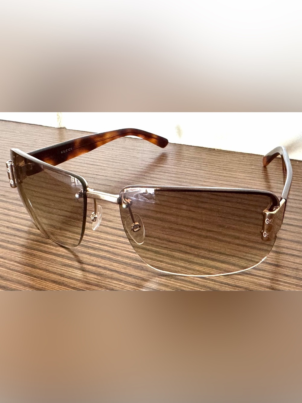 GUCCI GG 1798/S Rimless Sunglasses Tortoise Gold Brown Y2K + Cloth & Case - Picture 4 of 10